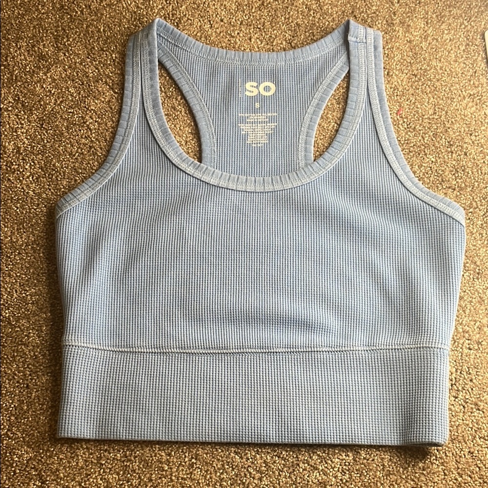 SO Sky Blue Ribbed Racerback Top